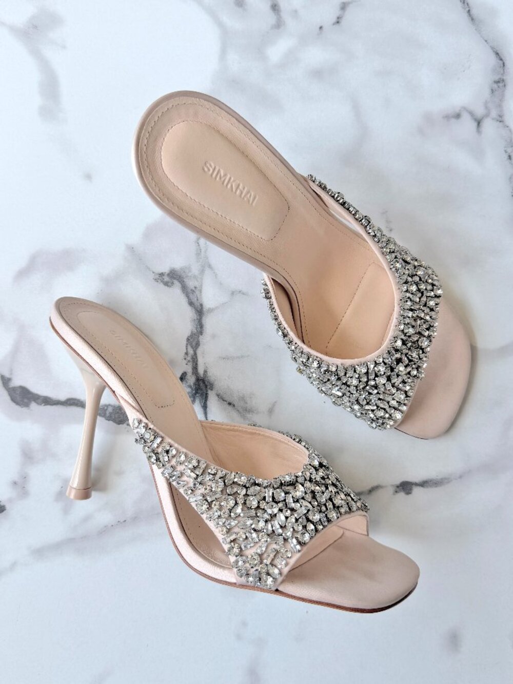 Simkhai Maz Nude Crystal Embellished Open Toe Heel Sandals Size 39
